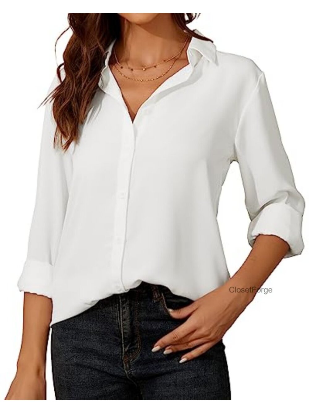 Womens Chiffon Button Down Shirt Long Sleeve Classic Collared Blouse Office